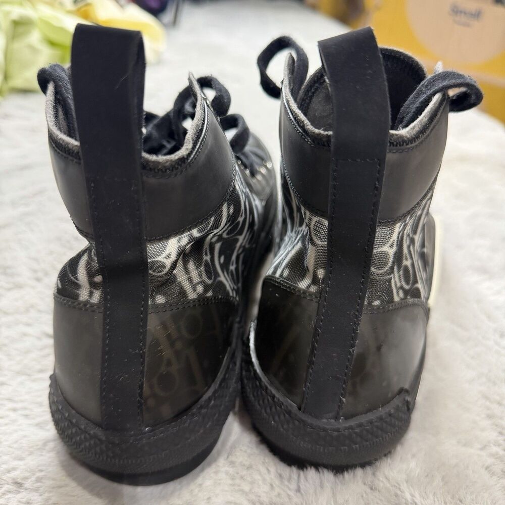 Authentic DIOR B23 Oblique Canvas Black Calfskin High Top Sneakers Shoes 44 / 11 - Picture 6 of 7